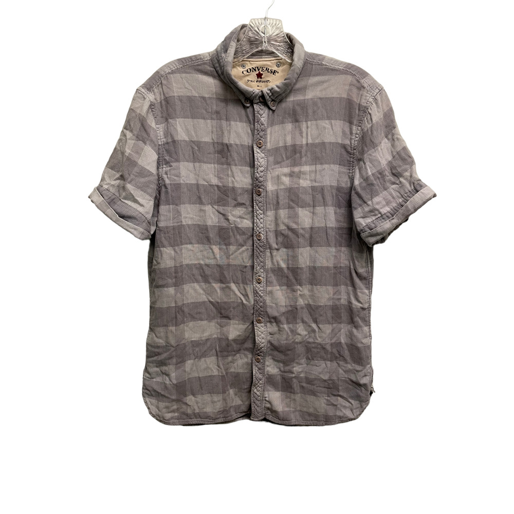 Converse John Varvatos Button Up Shirt Mens Sz L Grey Plaid Short Sleeve Cotton